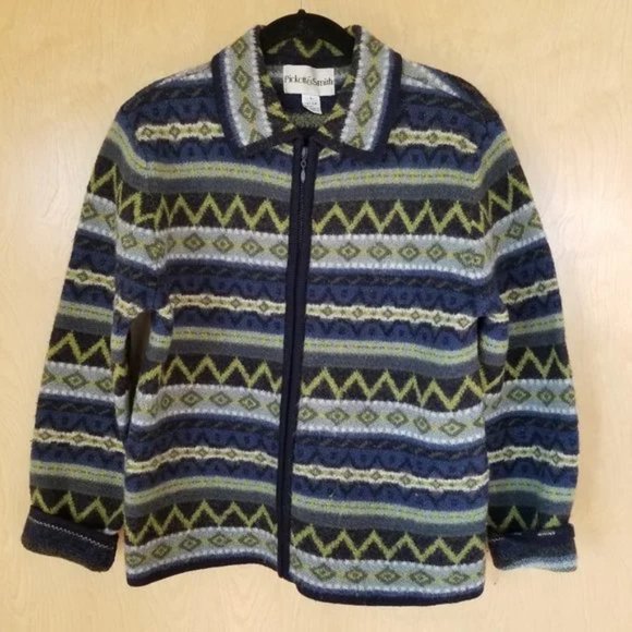 Vintage Wool Sweater Blue & Green Size Large - Picture 2 of 9